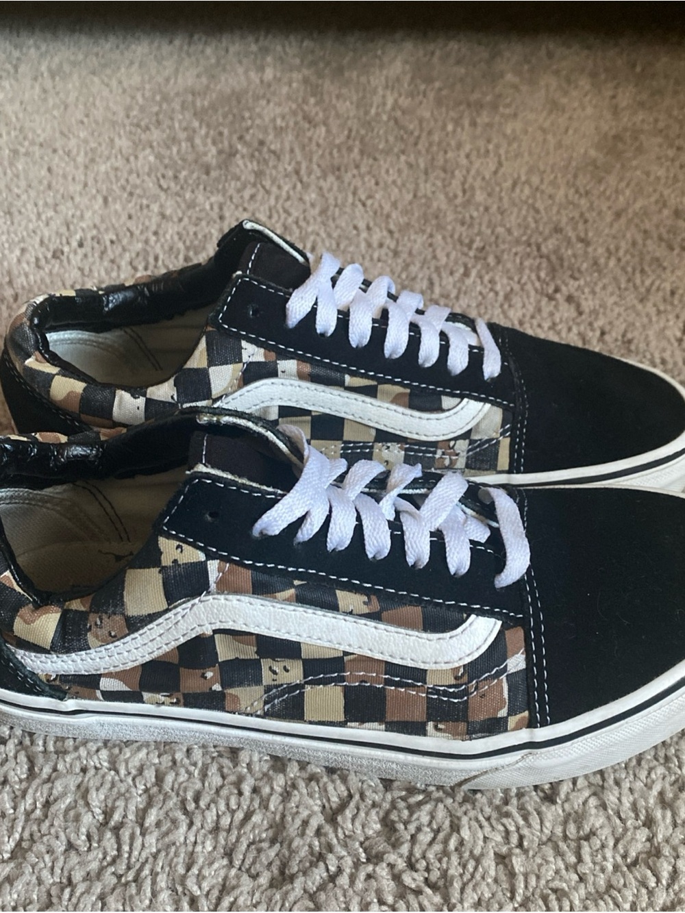 Vans Oldskool Black suede Checkerboard Sneakers with Brown Accents 7.5M/9W